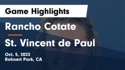 Rancho Cotate  vs St. Vincent de Paul Game Highlights - Oct. 5, 2023