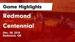 Redmond  vs Centennial Game Highlights - Dec. 28, 2018