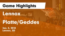 Lennox  vs Platte/Geddes  Game Highlights - Jan. 5, 2018