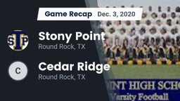 Recap: Stony Point  vs. Cedar Ridge  2020