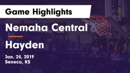 Nemaha Central  vs Hayden Game Highlights - Jan. 24, 2019