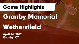 Granby Memorial  vs Wethersfield  Game Highlights - April 14, 2022