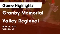 Granby Memorial  vs Valley Regional  Game Highlights - April 30, 2022