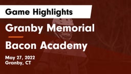 Granby Memorial  vs Bacon Academy  Game Highlights - May 27, 2022