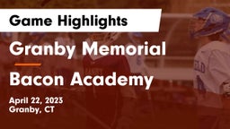 Granby Memorial  vs Bacon Academy  Game Highlights - April 22, 2023