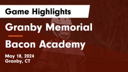 Granby Memorial  vs Bacon Academy  Game Highlights - May 18, 2024