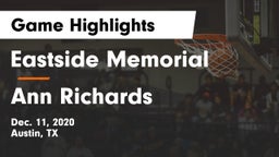 Eastside Memorial  vs Ann Richards  Game Highlights - Dec. 11, 2020