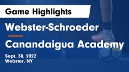 Webster-Schroeder  vs Canandaigua Academy  Game Highlights - Sept. 30, 2022