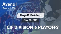 Matchup: Avenal  vs. CIF DIVISION 6 PLAYOFFS 2016