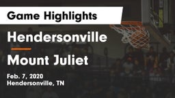 Hendersonville  vs Mount Juliet  Game Highlights - Feb. 7, 2020