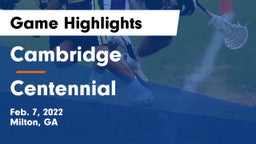 Cambridge  vs Centennial  Game Highlights - Feb. 7, 2022