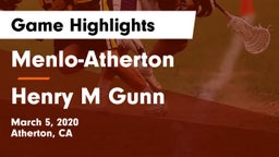 Menlo-Atherton  vs Henry M Gunn  Game Highlights - March 5, 2020
