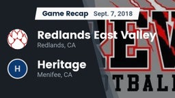 Recap: Redlands East Valley  vs. Heritage  2018
