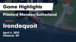 Pittsford Mendon/Sutherland vs  Irondequoit  Game Highlights - April 4, 2022