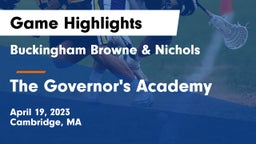 Buckingham Browne & Nichols  vs The Governor's Academy  Game Highlights - April 19, 2023