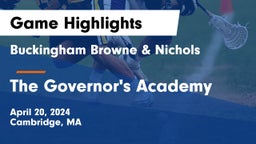 Buckingham Browne & Nichols  vs The Governor's Academy Game Highlights - April 20, 2024