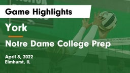 York  vs Notre Dame College Prep Game Highlights - April 8, 2022