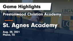 Prestonwood Christian Academy vs St. Agnes Academy  Game Highlights - Aug. 28, 2021