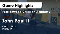 Prestonwood Christian Academy vs John Paul II  Game Highlights - Oct. 21, 2021