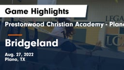 Prestonwood Christian Academy - Plano vs Bridgeland  Game Highlights - Aug. 27, 2022
