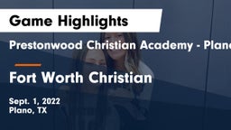 Prestonwood Christian Academy - Plano vs Fort Worth Christian  Game Highlights - Sept. 1, 2022