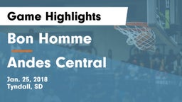 Bon Homme  vs Andes Central  Game Highlights - Jan. 25, 2018