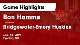 Bon Homme  vs Bridgewater-Emery Huskies Game Highlights - Jan. 14, 2019