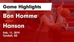Bon Homme  vs Hanson  Game Highlights - Feb. 11, 2019