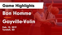 Bon Homme  vs Gayville-Volin Game Highlights - Feb. 15, 2019