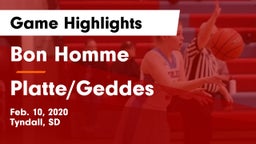 Bon Homme  vs Platte/Geddes  Game Highlights - Feb. 10, 2020