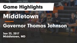Middletown  vs Governor Thomas Johnson  Game Highlights - Jan 23, 2017