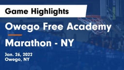 Owego Free Academy  vs Marathon - NY Game Highlights - Jan. 26, 2022