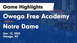 Owego Free Academy  vs Notre Dame  Game Highlights - Jan. 13, 2023