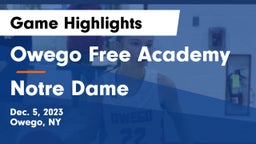 Owego Free Academy  vs Notre Dame  Game Highlights - Dec. 5, 2023