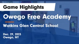 Owego Free Academy  vs Watkins Glen Central School  Game Highlights - Dec. 29, 2023