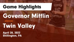 Governor Mifflin  vs Twin Valley  Game Highlights - April 28, 2022