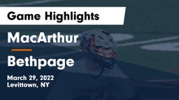 MacArthur  vs Bethpage  Game Highlights - March 29, 2022