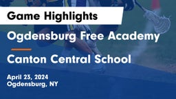 Ogdensburg Free Academy  vs Canton Central School Game Highlights - April 23, 2024