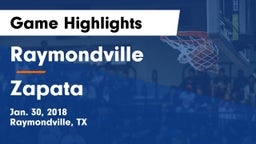 Raymondville  vs Zapata Game Highlights - Jan. 30, 2018