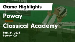 Poway  vs Classical Academy  Game Highlights - Feb. 24, 2024