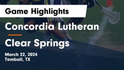 Concordia Lutheran  vs Clear Springs  Game Highlights - March 22, 2024