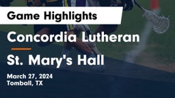 Concordia Lutheran  vs St. Mary's Hall Game Highlights - March 27, 2024