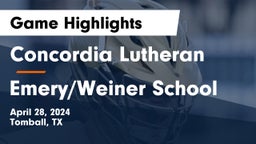 Concordia Lutheran  vs Emery/Weiner School Game Highlights - April 28, 2024