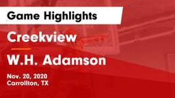 Creekview  vs W.H. Adamson  Game Highlights - Nov. 20, 2020