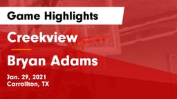 Creekview  vs Bryan Adams  Game Highlights - Jan. 29, 2021