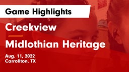 Creekview  vs Midlothian Heritage  Game Highlights - Aug. 11, 2022