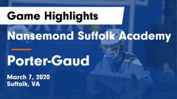 Nansemond Suffolk Academy vs Porter-Gaud  Game Highlights - March 7, 2020