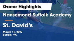 Nansemond Suffolk Academy vs St. David's  Game Highlights - March 11, 2022