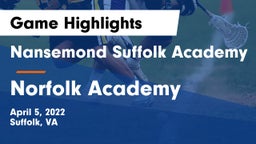 Nansemond Suffolk Academy vs Norfolk Academy Game Highlights - April 5, 2022