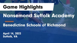Nansemond Suffolk Academy vs Benedictine Schools of Richmond Game Highlights - April 14, 2022